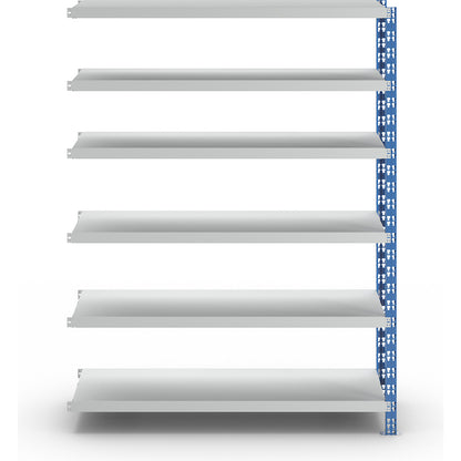 Wide span boltless shelf unit, blue/grey, HxWxD 1976 x 1525 x 500 mm, sheet steel shelves, extension shelf unit.