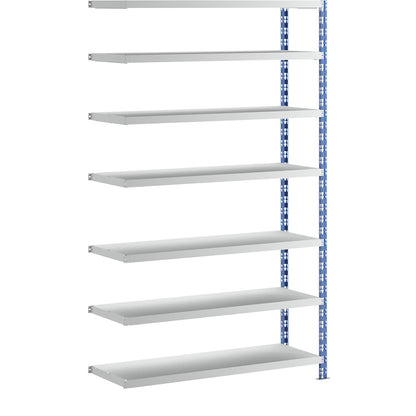 Wide span boltless shelf unit, blue/grey, HxWxD 2522 x 1525 x 500 mm, sheet steel shelves, extension shelf unit.