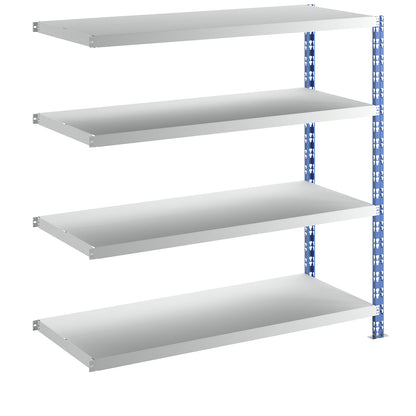 Wide span boltless shelf unit, blue/grey, HxWxD 1508 x 1525 x 600 mm, sheet steel shelves, extension shelf unit.