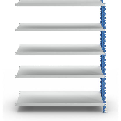 Wide span boltless shelf unit, blue/grey, HxWxD 1820 x 1525 x 600 mm, sheet steel shelves, extension shelf unit.