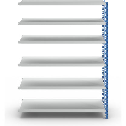 Wide span boltless shelf unit, blue/grey, HxWxD 1976 x 1525 x 600 mm, sheet steel shelves, extension shelf unit.