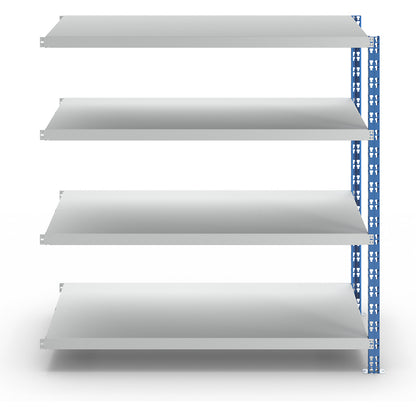 Wide span boltless shelf unit, blue/grey, HxWxD 1508 x 1525 x 700 mm, sheet steel shelves, extension shelf unit.