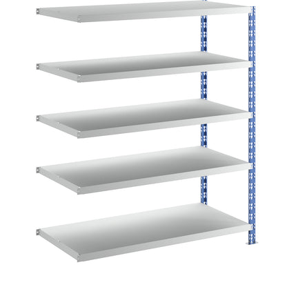 Wide span boltless shelf unit, blue/grey, HxWxD 1820 x 1525 x 700 mm, sheet steel shelves, extension shelf unit.