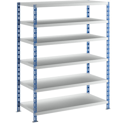 Wide span boltless shelf unit, blue/grey, HxWxD 1976 x 1550 x 700 mm, sheet steel shelves, standard shelf unit.