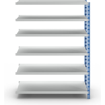 Wide span boltless shelf unit, blue/grey, HxWxD 1976 x 1525 x 700 mm, sheet steel shelves, extension shelf unit.