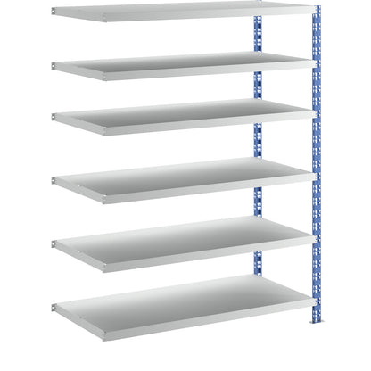 Wide span boltless shelf unit, blue/grey, HxWxD 1976 x 1525 x 700 mm, sheet steel shelves, extension shelf unit.