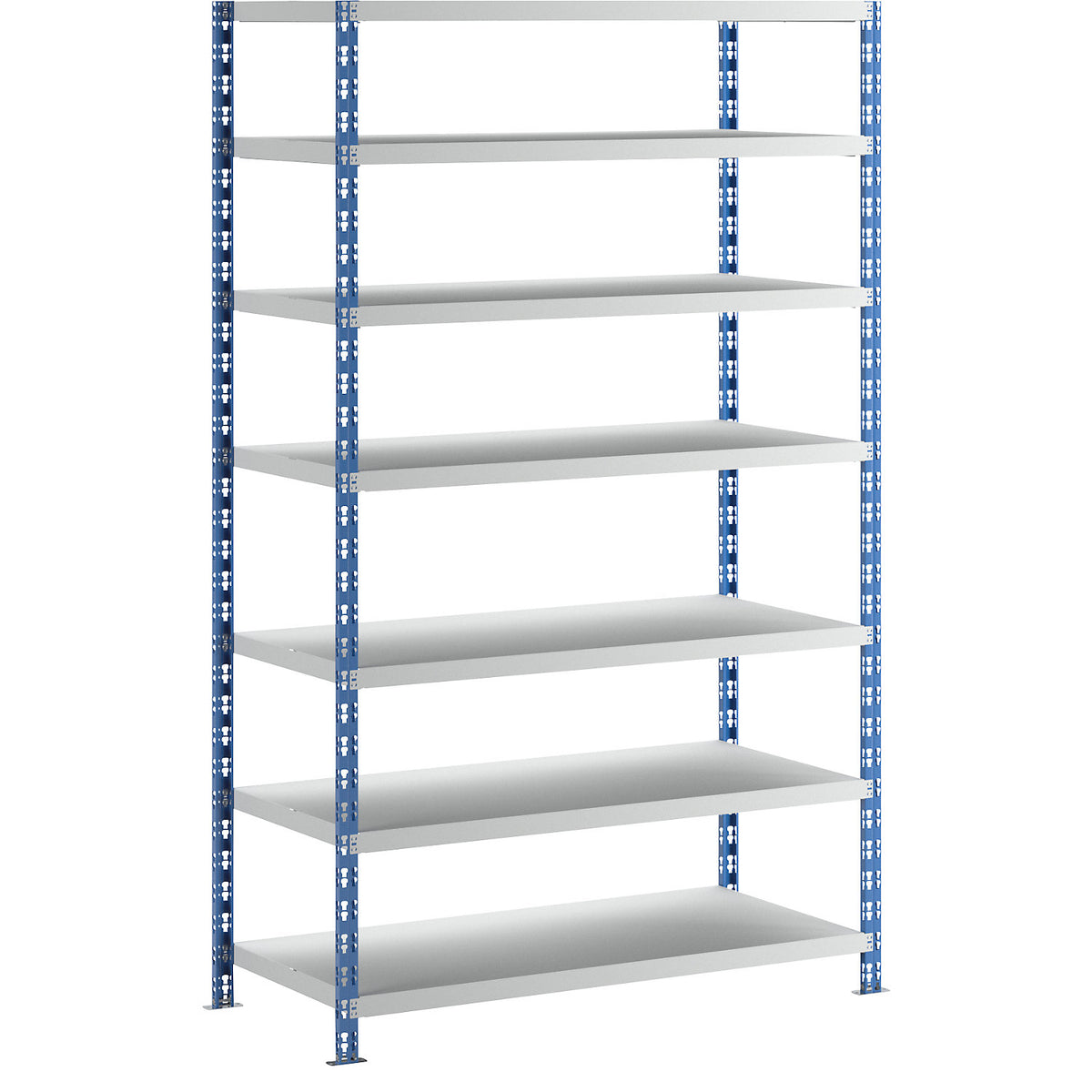 Wide span boltless shelf unit, blue/grey, HxWxD 2522 x 1550 x 700 mm, sheet steel shelves, standard shelf unit.