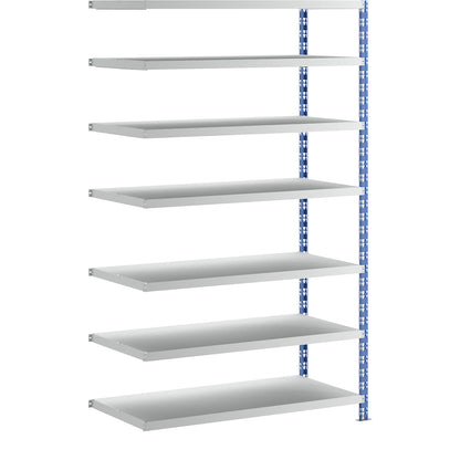 Wide span boltless shelf unit, blue/grey, HxWxD 2522 x 1525 x 700 mm, sheet steel shelves, extension shelf unit.
