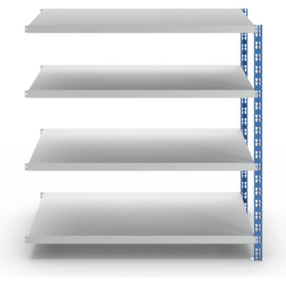 Wide span boltless shelf unit, blue/grey, HxWxD 1508 x 1525 x 800 mm, sheet steel shelves, extension shelf unit.