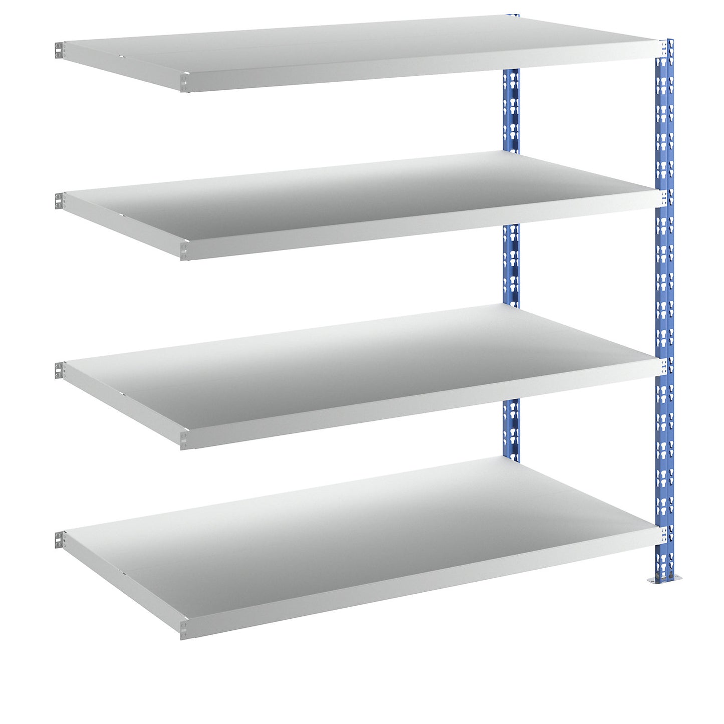 Wide span boltless shelf unit, blue/grey, HxWxD 1508 x 1525 x 800 mm, sheet steel shelves, extension shelf unit.