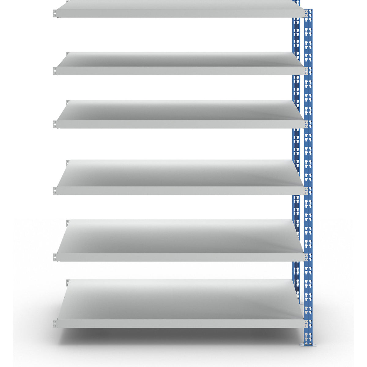 Wide span boltless shelf unit, blue/grey, HxWxD 1976 x 1525 x 800 mm, sheet steel shelves, extension shelf unit.