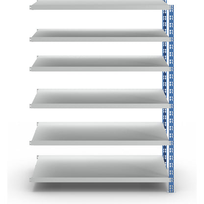 Wide span boltless shelf unit, blue/grey, HxWxD 1976 x 1525 x 800 mm, sheet steel shelves, extension shelf unit.