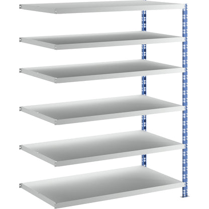 Wide span boltless shelf unit, blue/grey, HxWxD 1976 x 1525 x 800 mm, sheet steel shelves, extension shelf unit.