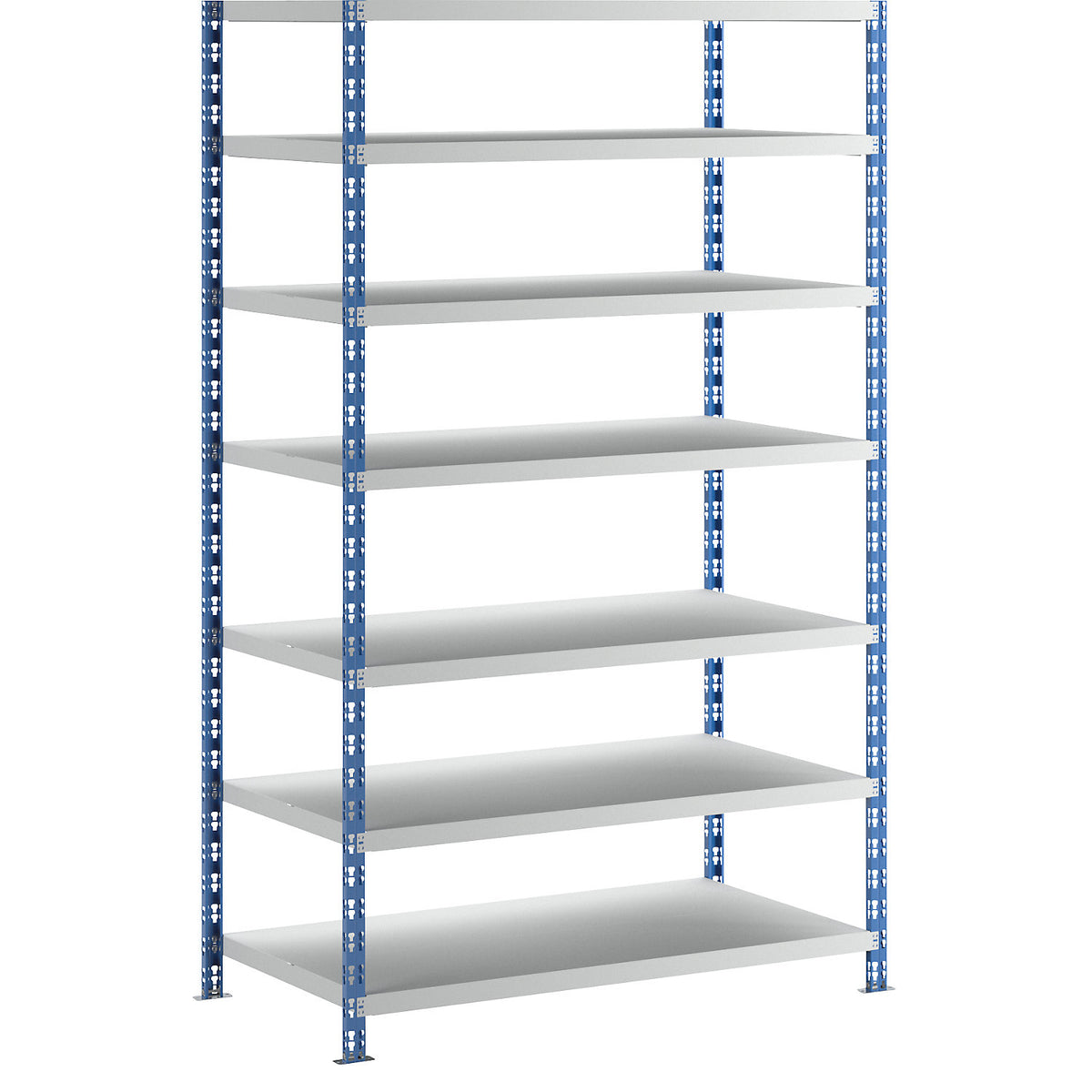Wide span boltless shelf unit, blue/grey, HxWxD 2522 x 1550 x 800 mm, sheet steel shelves, standard shelf unit.