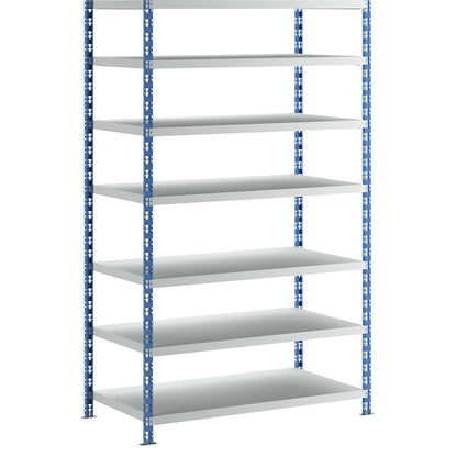 Wide span boltless shelf unit, blue/grey, HxWxD 2522 x 1550 x 800 mm, sheet steel shelves, standard shelf unit.