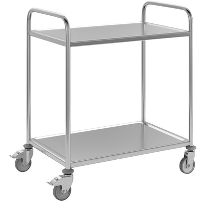 Stainless steel serving trolley, 2 shelves, zinc plated castor, rubber tyres, LxWxH 870 x 570 x 970 mm.
