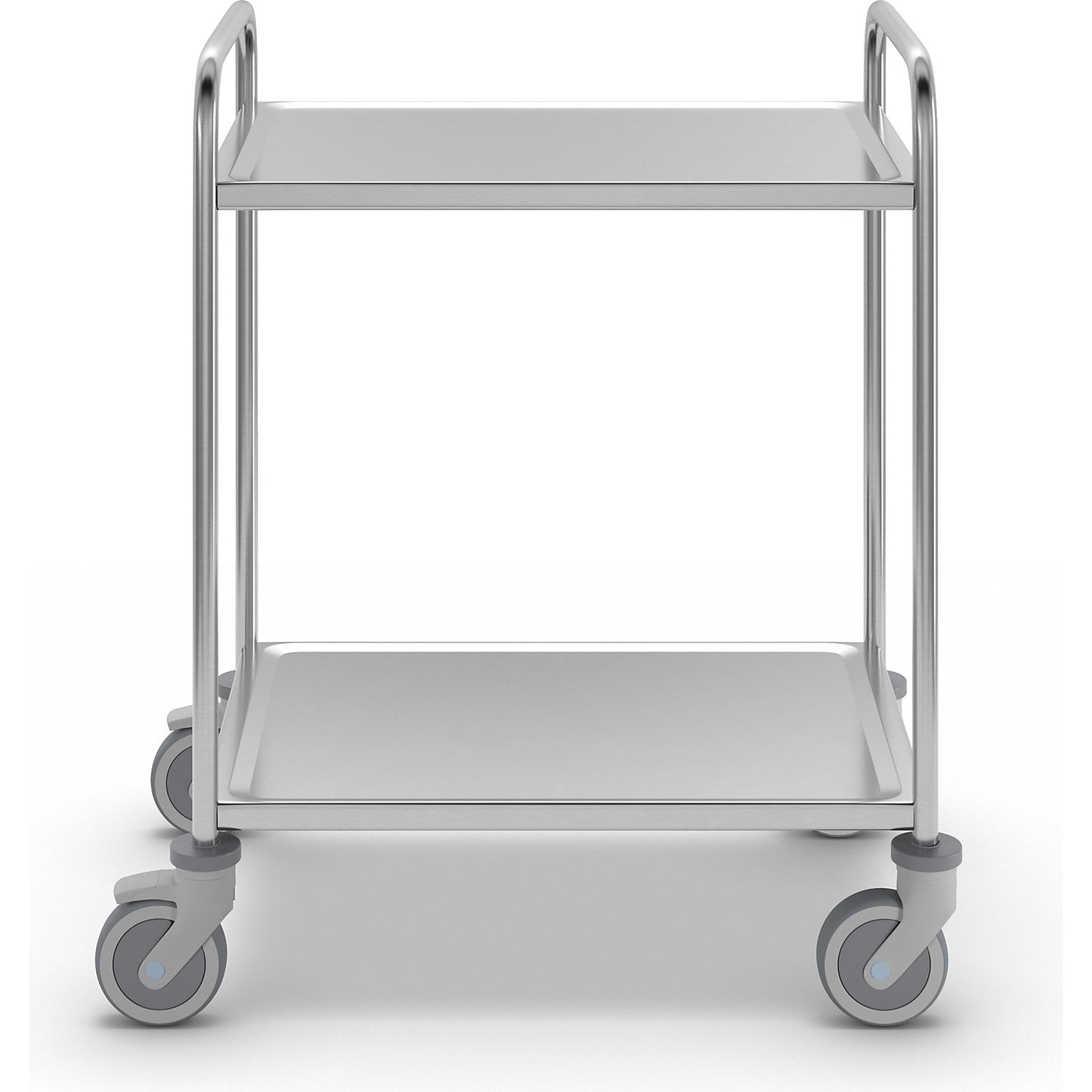 Stainless steel serving trolley, 2 shelves, thermoplastic rubber tyres, LxWxH 870 x 570 x 970 mm.