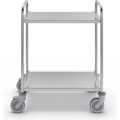 Stainless steel serving trolley, 2 shelves, thermoplastic rubber tyres, LxWxH 870 x 570 x 970 mm.