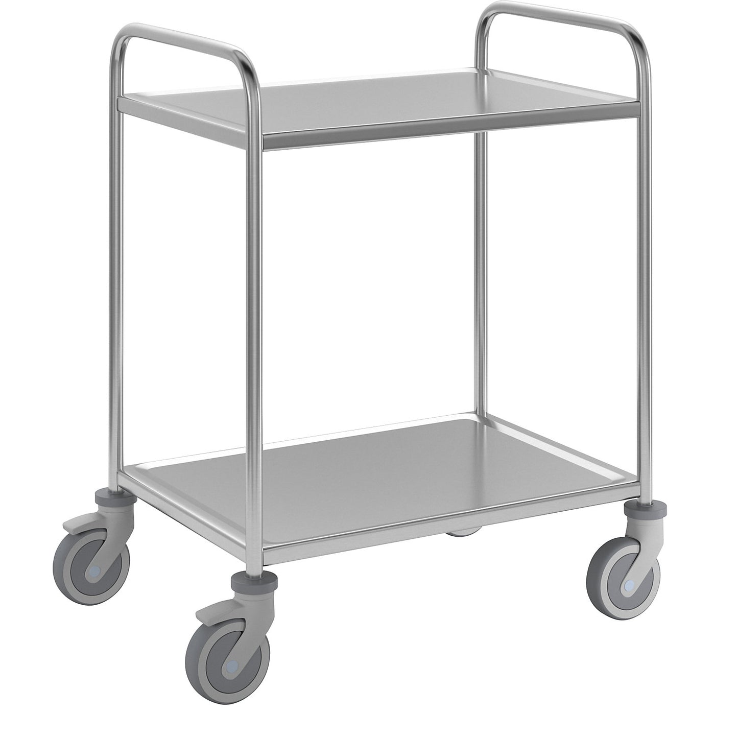 Stainless steel serving trolley, 2 shelves, thermoplastic rubber tyres, LxWxH 870 x 570 x 970 mm.