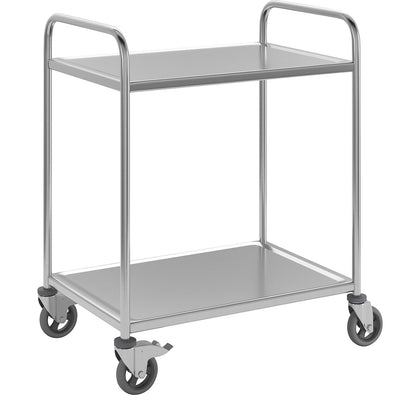 Stainless steel serving trolley, 2 shelves, air cushioned tyres, LxWxH 870 x 570 x 970 mm.