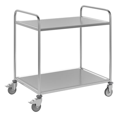 Stainless steel serving trolley, 2 shelves, zinc plated castor, rubber tyres, LxWxH 1070 x 670 x 970 mm.