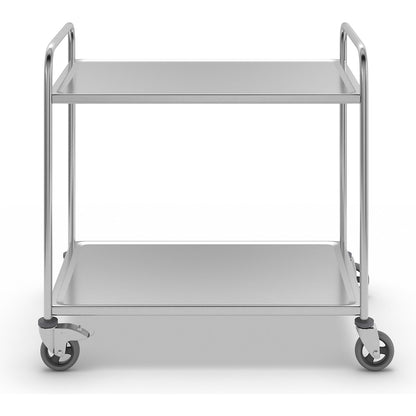 Stainless steel serving trolley, 2 shelves, air cushioned tyres, LxWxH 1070 x 670 x 970 mm.