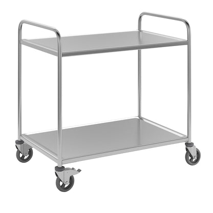 Stainless steel serving trolley, 2 shelves, air cushioned tyres, LxWxH 1070 x 670 x 970 mm.