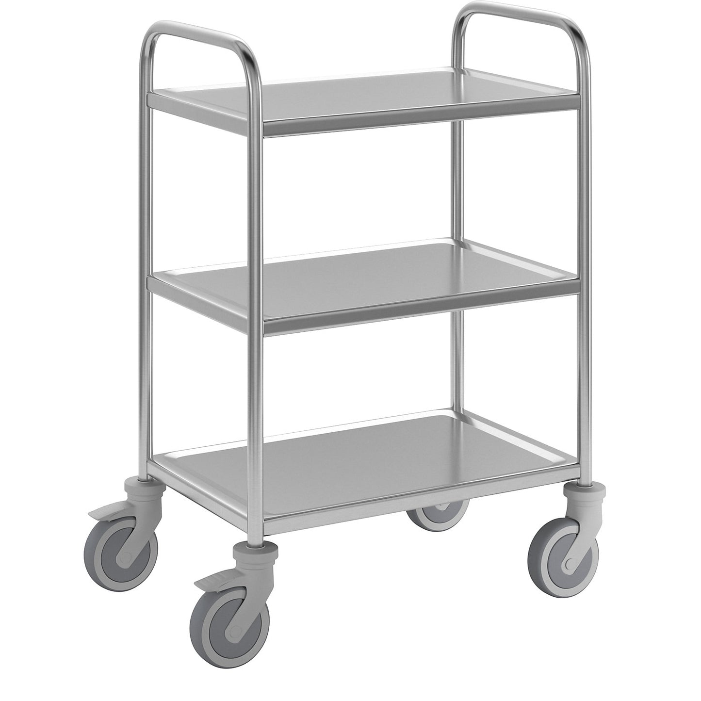 Stainless steel serving trolley, 3 shelves, thermoplastic rubber tyres, LxWxH 700 x 470 x 970 mm.
