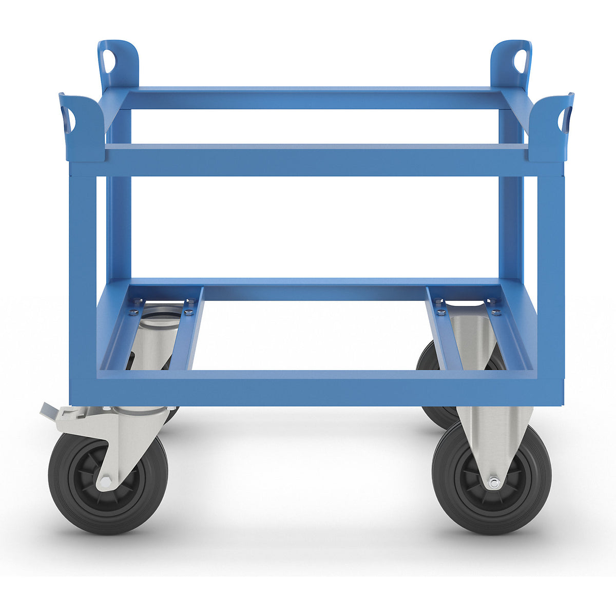 Steel dolly, for half pallets, max. load 500 kg, loading height 650 mm, blue.