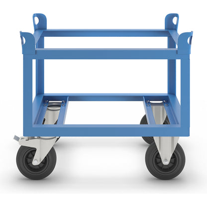 Steel dolly, for half pallets, max. load 500 kg, loading height 650 mm, blue.