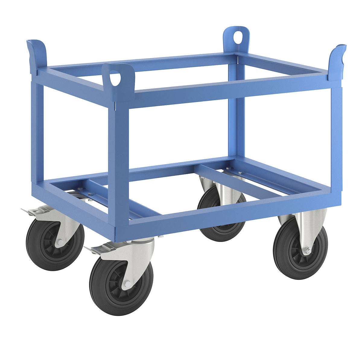 Steel dolly, for half pallets, max. load 500 kg, loading height 650 mm, blue.