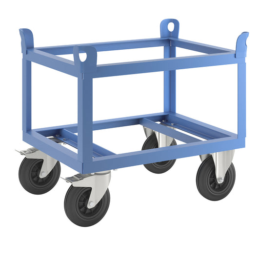 Steel dolly, for half pallets, max. load 500 kg, loading height 650 mm, blue.