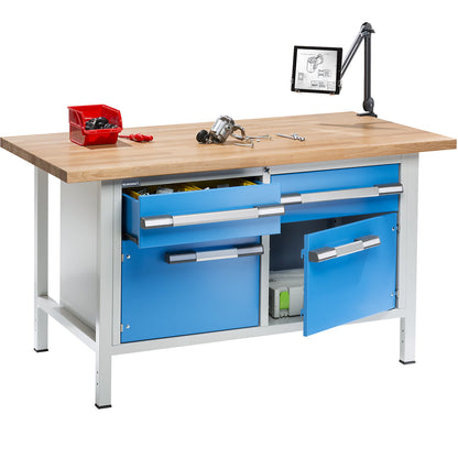 Workbench, Series 8000 frame construction, 3 drawers 180 mm, 1 door 540 mm, WxD 1500 x 900 mm.