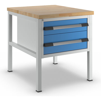 Workbench, Series 8000 frame construction, 2 drawers: 1 x 150 mm, 1 x 210 mm, WxD 750 x 900 mm.