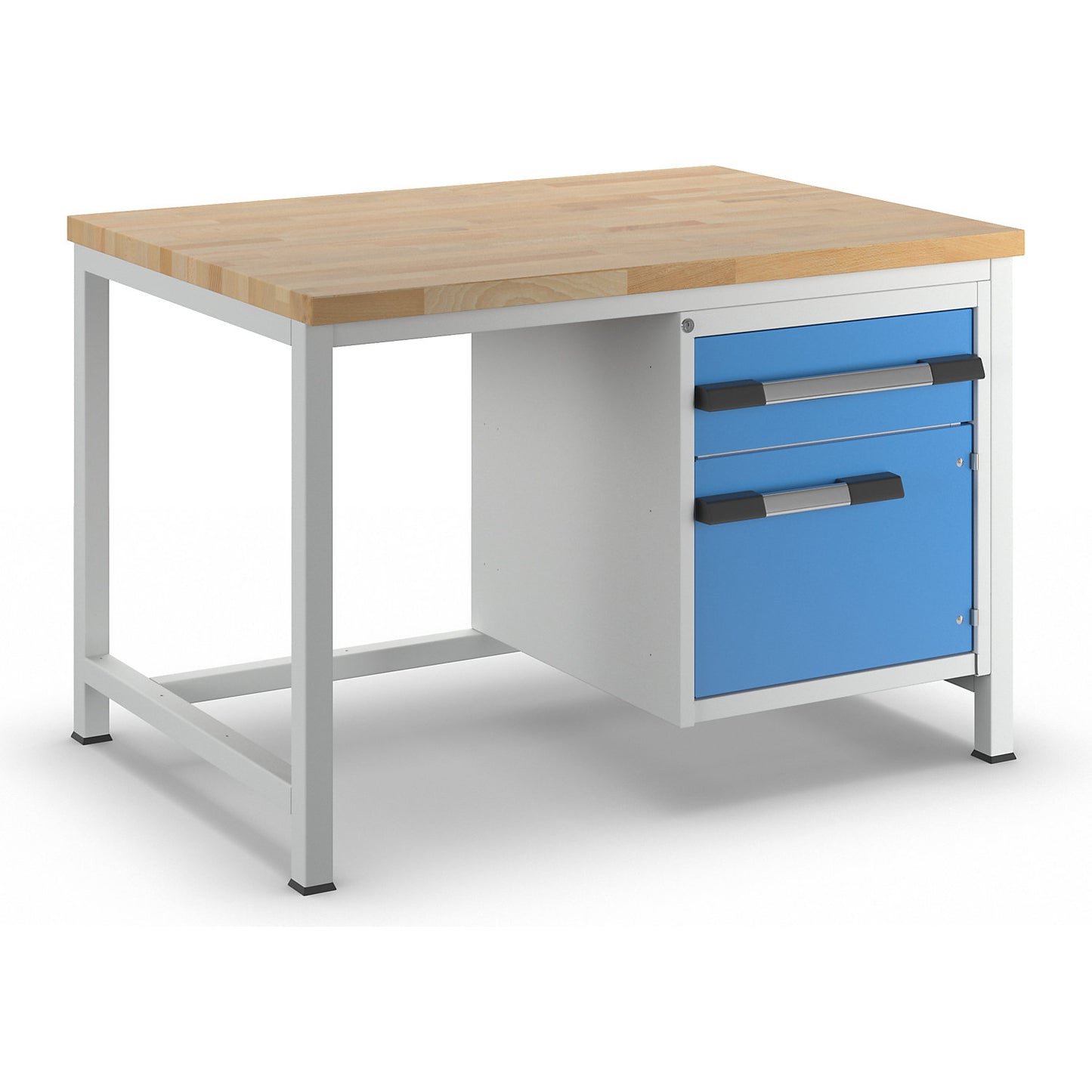 Workbench, Series 8000 frame construction, 1 x 180 mm drawer, 1 x 360 mm door, WxD 1250 x 900 mm.