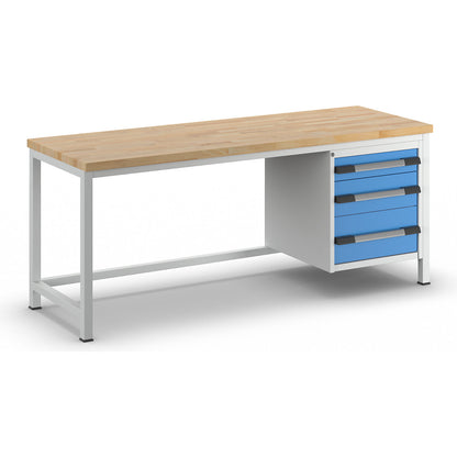 Workbench, Series 8000 frame construction, 3 drawers: 1 x 120, 1 x 180, 1 x 240 mm, WxD 2000 x 700 mm.