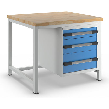 Workbench, Series 8000 frame construction, 3 drawers: 1 x 120, 1 x 180, 1 x 240 mm, WxD 1000 x 900 mm.