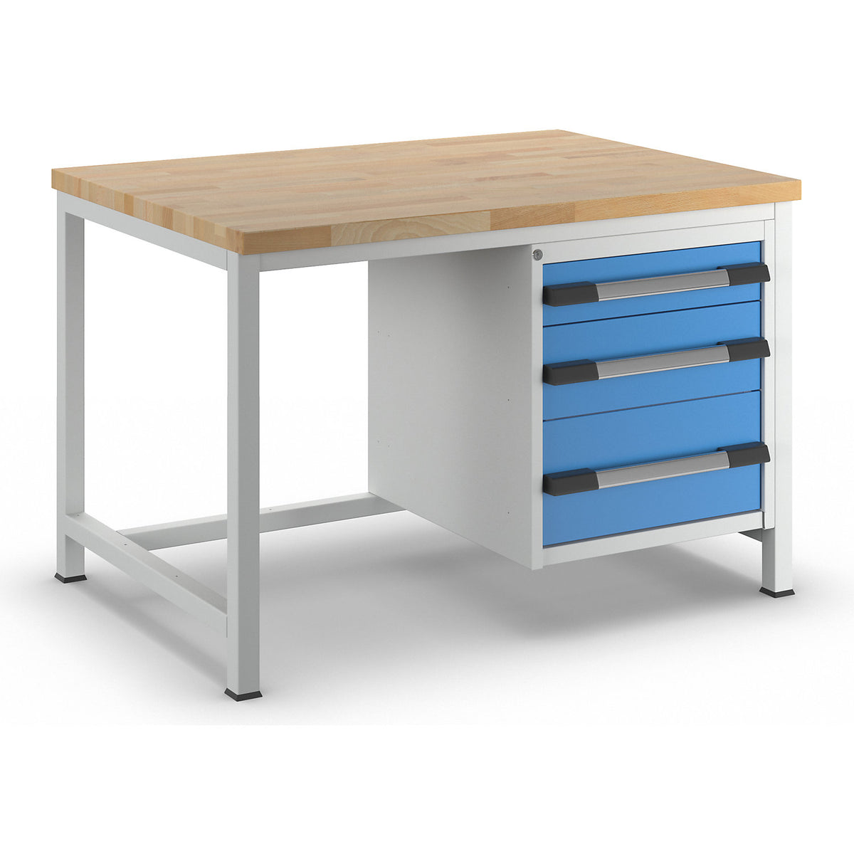 Workbench, Series 8000 frame construction, 3 drawers: 1 x 120, 1 x 180, 1 x 240 mm, WxD 1250 x 900 mm.