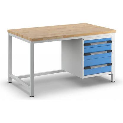 Workbench, Series 8000 frame construction, 3 drawers: 1 x 120, 1 x 180, 1 x 240 mm, WxD 1500 x 900 mm.