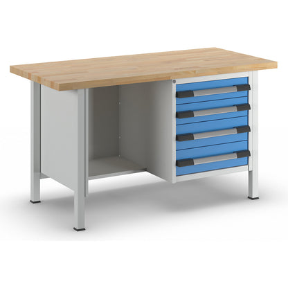 Workbench, Series 8000 frame construction, 4 drawers: 2 x 120, 2 x 150 mm, WxD 1500 x 700 mm.