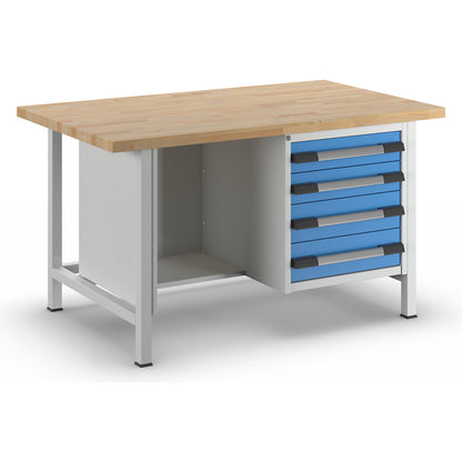Workbench, Series 8000 frame construction, 4 drawers: 2 x 120, 2 x 150 mm, WxD 1500 x 900 mm.