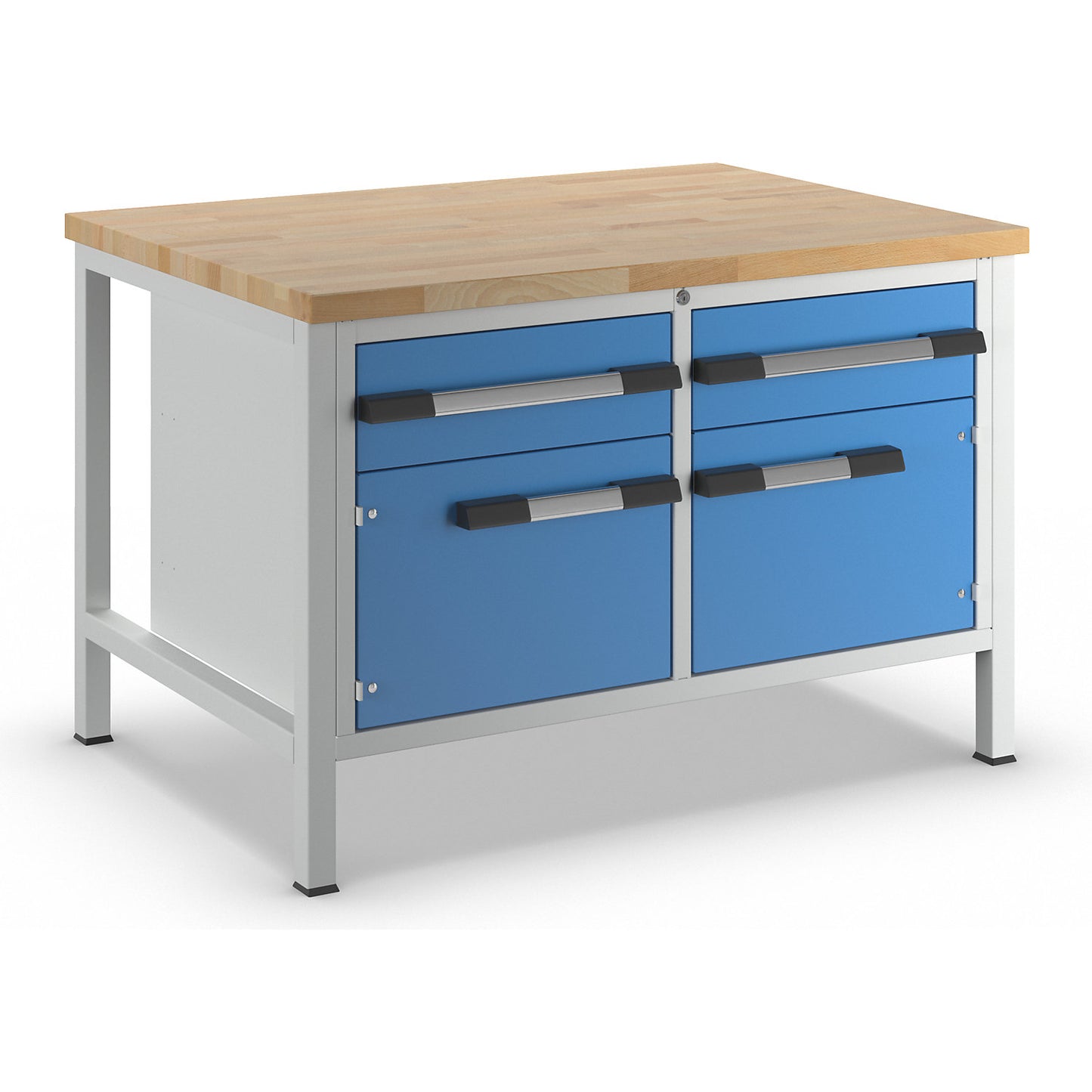 Workbench, Series 8000 frame construction, 2 drawers 180 mm, 2 doors 360 mm, WxD 1250 x 900 mm.