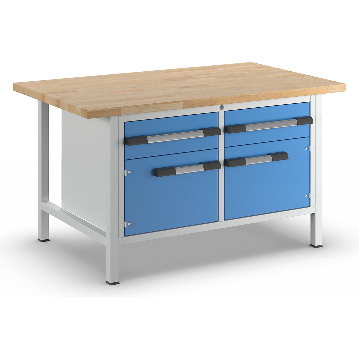 Workbench, Series 8000 frame construction, 2 drawers 180 mm, 2 doors 360 mm, WxD 1500 x 900 mm.
