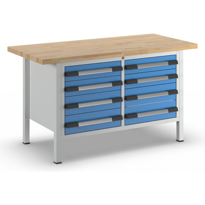 Workbench, Series 8000 frame construction, 8 drawers, WxD 1500 x 700 mm.