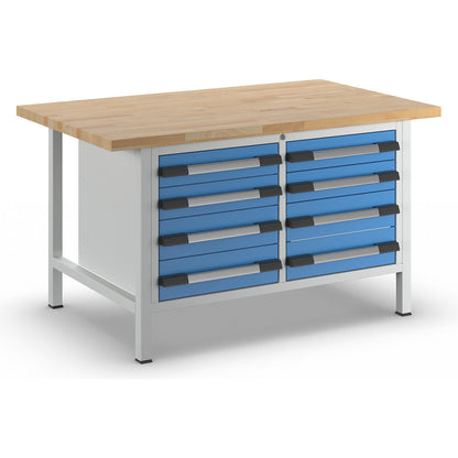 Workbench, Series 8000 frame construction, 8 drawers, WxD 1500 x 900 mm.