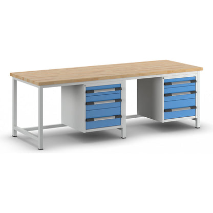 Workbench, Series 8000 frame construction, 6 drawers: 2 x 120, 2 x 180, 2 x 240 mm, WxD 2500 x 900 mm.