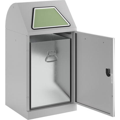 Recyclable waste container, manually operated access flap, with inner container, capacity 45 L, light grey.