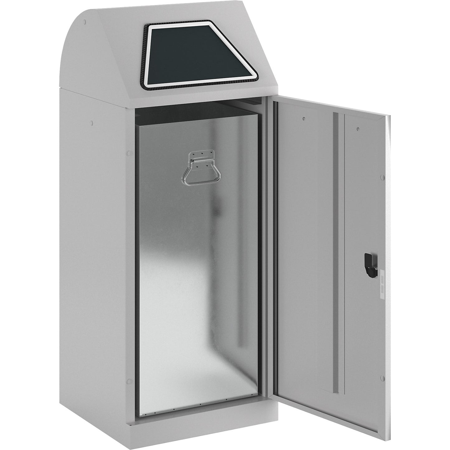 Recyclable waste container, manually operated access flap, with inner container, capacity 75 L, light grey.