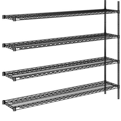 Steel wire mesh shelf unit, black, max. shelf load 250 kg, WxD 1520 x 360 mm, extension shelf unit, height 1370 mm, 4 shelves.