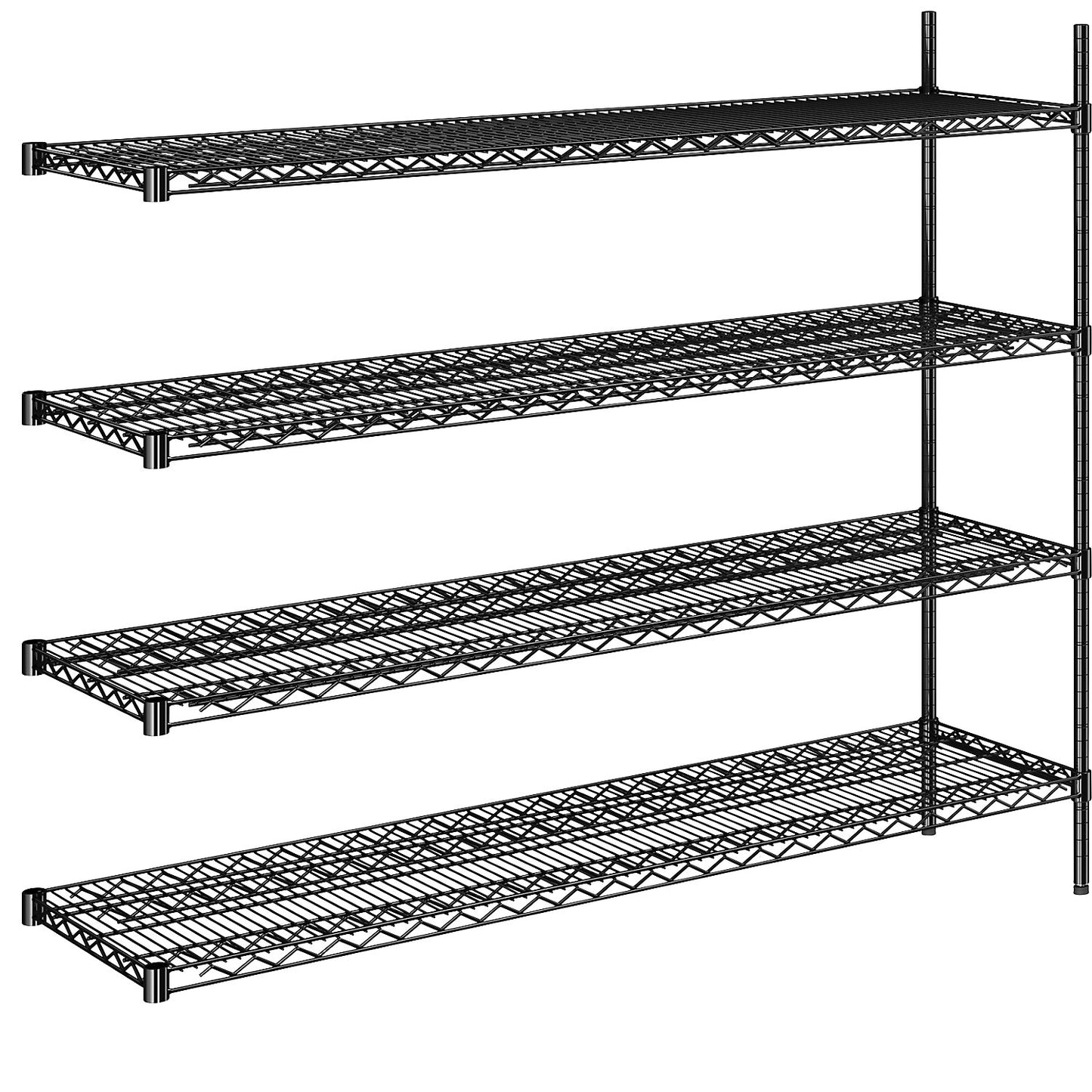 Steel wire mesh shelf unit, black, max. shelf load 250 kg, WxD 1520 x 460 mm, extension shelf unit, height 1370 mm, 4 shelves.